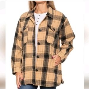 Women's Lucky Brand Beige & Black Buffalo Plaid Oversized Jacket Size L NWT
